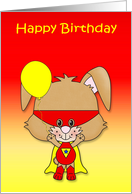 Birthday, general, super bunny with a mask and a yellow balloon card