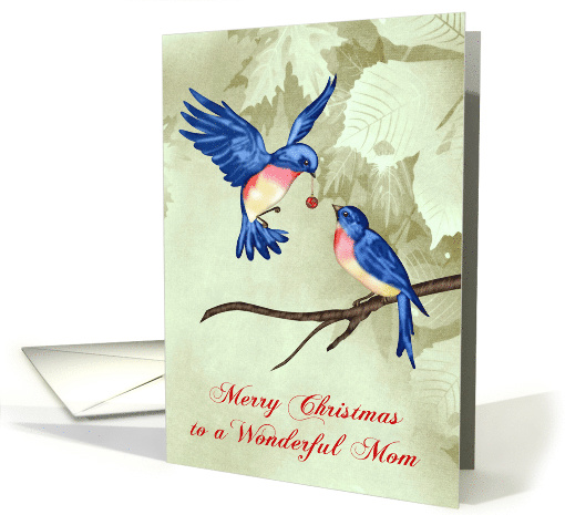 Christmas to Mom Card with Beautiful Blue Birds One has... (1409106)