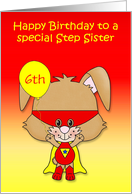 Birthday to Step Sister, custom age, super bunny with a mask, balloon card