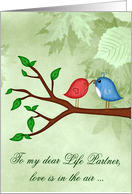 Love & Romance to Life Partner, two cute birds in love sharing a worm card