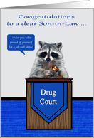 Congratulations to Son-in-Law on graduation from drug court, raccoons card