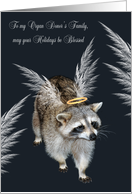 Christmas to Organ Donor’s Family, raccoon with wings and halo card