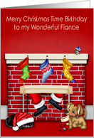 Birthday at Christmas Time to Fiance, animals with Santa Claus on red card
