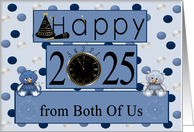 New Year’s from Both Of Us 2025 Card with Owls on Blue Polka Dots card