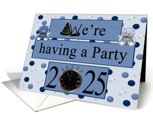 Invitation to New Year's Party 2025 with Owls on a Blue... (1413340)