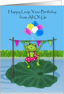 Leap Year Birthday from All Of Us, frog leaping over wooden bar card