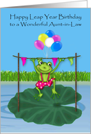 Leap Year Birthday to Aunt-in-Law, frog leaping over wooden bar card