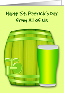 St. Patrick’s Day from All Of Us, adult humor, beer barrel with glass card