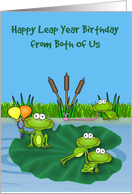Leap Year Birthday from Both Of Us with Frogs Having Fun on a Lily Pad card