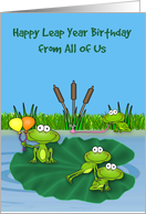 Leap Year Birthday from All Of Us, frogs having fun on a lily pad card