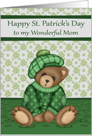 St. Patrick’s Day to Mom with a Bear Wearing a Hat and Shamrocks card