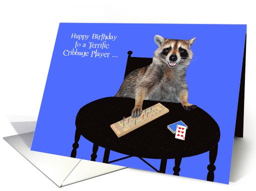 Happy Birthday to Cribbage Player with a Raccoon Playing Cribbage card