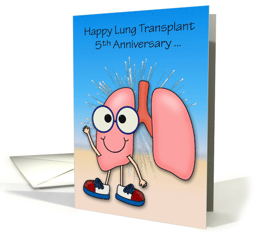 5th Anniversary of Lung Transplant, Happy lungs wearing sneakers card