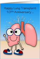 10th Anniversary on Lung Transplant with Happy Lungs Wearing Sneakers card