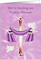 Invitations, Easter Dinner, Religious, cross with white doves, flowers card