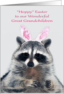 Easter to Great Grandchildren, adorable raccoon wearing bunny ears card