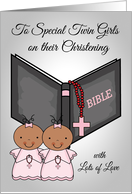 Congratulations, Christening, dark-skinned twin girls, general, pink card