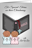 Congratulations, Christening, dark-skinned twins, boy, girl, general card