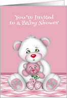 Invitations, Baby Shower, It’s A Girl, Mama bear with baby, pink card