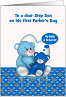 First Father’s Day to Step Son, baby boy, Cute bears sitting in chair card