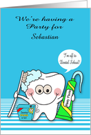 Invitations, off to dental school party, custom name, happy tooth card