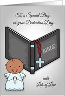 Congratulations on Dedication Day with a Dark Skinned Boy and Bible card