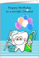Birthday to Dentist Card with a Happy Tooth and Colorful Balloons card