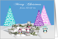 Christmas from All Of Us, general, adorable penguins on the ice, snow card