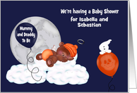 Invitations, custom name, Baby Shower, adorable Halloween theme card