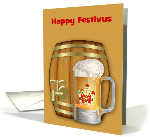 Festivus, general, a decorated mug of beer with a mini keg card