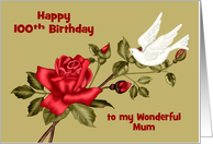 100th Birthday to Mum Custom Relationship with a Dove and a Red Rose card