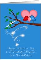 Valentine’s Day to Brother and Girlfriend, adorable birds with worm card