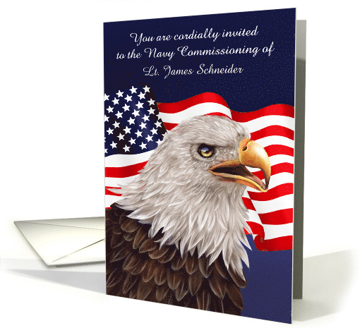 Invitations to Navy Commissioning Ceremony, custom, bald eagle card
