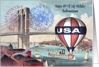 Birthday on the 4th Of July Custom Name Card with the Brooklyn Bridge card