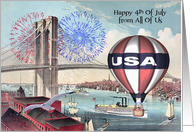 4th Of July from All Of Us, Brooklyn Bridge with fireworks, balloon card