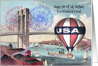 Birthday on the 4th Of July to Friend, Brooklyn Bridge, fireworks card