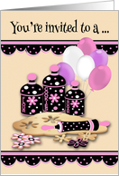 Invitations to Baking Birthday Party, cute flower cookie cut outs card