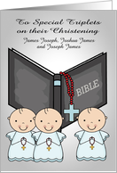 Congratulations on Christening to Boy Triplets Custom Name with Bible card