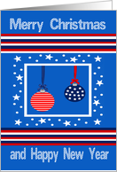Christmas, patriotic, general, red, white and blue ornaments card