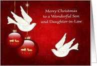 Christmas to Son and Daughter in Law with Ornaments and Doves card