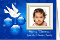 Christmas, custom photo card, beautiful ornaments with a dove card