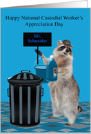 National Custodial Worker’s Appreciation Day Custom Name with Raccoon card