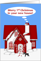 1st Christmas in New House with a Festive Red House and Candy Canes card
