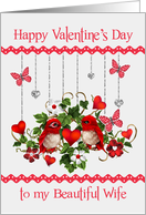 Valentine’s Day to Wife with Red Lovebirds with Hearts and Butterflies card
