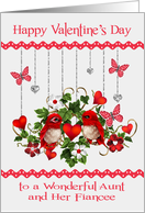 Valentine’s Day to Aunt and Fiancee, lovebirds with hearts, flowers card