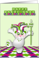 Mardi Gras with a Cheerful Jester Bear Wearing a Hat and Mask card