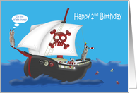 2nd Birthday, pirate theme, raccoons on a ship with a cute parrot card
