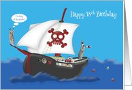 18th Birthday Pirate Theme with Raccoons on a Ship and a Cute Parrot card