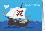 19th Birthday, pirate theme, raccoons on a ship with a cute parrot card