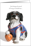 Christmas Sports Theme with a Dog with his Paw on a Basketball card